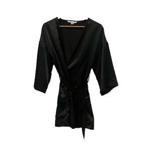 Victoria’s Secret Satin Black Robe with Lace Pockets